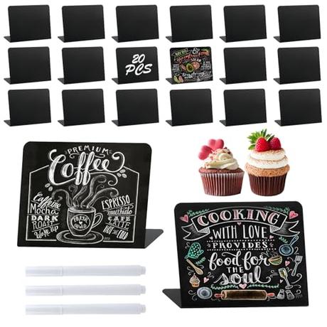 Mini Pizarra Pequeña,20 Piezas Mini Letreros de Pizarra de Pie,Mini Pizarras con 3 Bolígrafo,Mini Letreros de Pizarra para Fiesta,Boda,Restaurante,Cafeterías,Tiendas