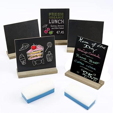 KOSHIFU 5 Piezas Mini Pizarra Pequeña de Madera Mini Letreros de Pizarra de Pie con Soporte de Madera Mini Pizarras para Hosteleria Buffet Decoración de Bodas Cumpleaños Bares y Fiestas