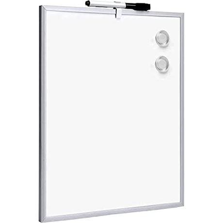 Raylu Paper® - Pizarra Blanca Magnética Pequeña con Marco de Aluminio para Casa y Oficina, incluye Rotulador Negro con Borrador, Imán y almohadillas para montaje en Pared (35 x 28 cm)
