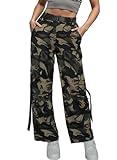 Nuofengkudu Mujer Camuflaje Anchos Cargo Pantalones Chandal Rectos 4 Bolsillos Elastico Tiro Alto Jogger Trabajo Deporte Pantalón Adolescentes Chica Senderismo Moda Jogging Verde XL