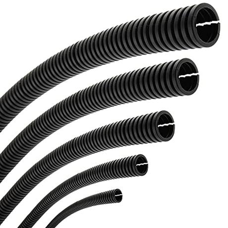 SeKi Tubo Corrugado Flexible, diámetro Interior 4,5 mm, 2 Metros, ranurado, Abierto, protección contra martas, Tubo vacío, protección para Cables, Color Negro