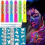SUGERU®Pintura Fluorescente Neón de Cara-6 Colores Kit,Pintura Cara Niños Hipoalergenica,UV Fluorescente en la Oscuridad,Lavable,No Tóxico,para Cara y Cuerpo,Halloween,Mardi Gras,Fiesta de Disfraces