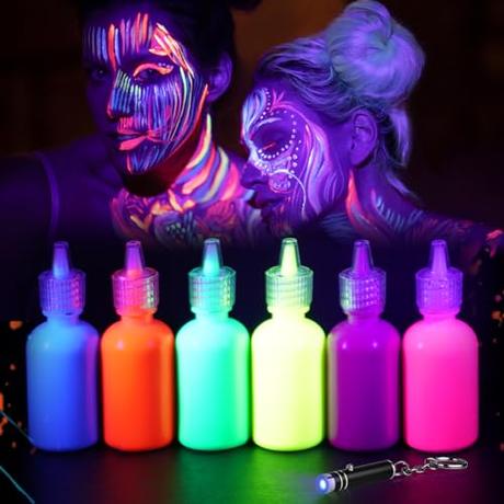 LOPHE Pintura Fluorescente en la Oscuridad, 6 Colores Pintura Cara Niños Hipoalergenica, UV fluorescente Neon Pintura Facial y Corporal Seguridad para Halloween, Mardi Gras, Fiesta de Disfraces