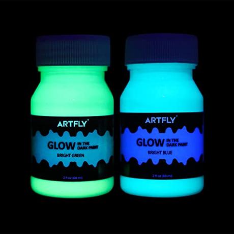 ARTFLY Pinturas Acrilicas Fluorescente Luminosas, contiene 2 colores de 60ml/2oz Glow in the Dark,Neon en la Oscuridad,perfecta para arte, proyectos de DIY y decolarciones festivales