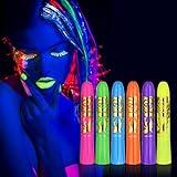 AOOWU Pintura De Cara De Neón Brillante UV, 6 Ceras Fluorescente De Color De La Cara, Lavable No Tóxico Cera Lápiz UV Neón Para Rostro y Cuerpo, Para Halloween, Mardi Gras, Fiesta De Disfraces