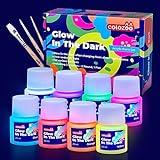 Colozoo Set De Pinturas Acrílicas, 20ml De Colores Brillantes + 3 Pinceles, Glow In The Dark, Duraderos En Cualquier Superficie, Colores Fluorescentes Autoiluminantes