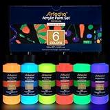Artecho Pinturas Acrilicas Fluorescente Luminosas 6 × 59 ml, Neon en la Oscuridad, Glow in The Dark, para Lienzos, Textil, Madera, Cristal, Piedras.