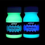 ARTFLY Pinturas Acrilicas Fluorescente Luminosas, contiene 2 colores de 60ml/2oz Glow in the Dark,Neon en la Oscuridad,perfecta para arte, proyectos de DIY y decolarciones festivales