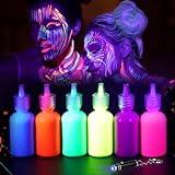 LOPHE Pintura Fluorescente en la Oscuridad, 6 Colores Pintura Cara Niños Hipoalergenica, UV fluorescente Neon Pintura Facial y Corporal Seguridad para Halloween, Mardi Gras, Fiesta de Disfraces
