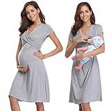 Irdcomps Camisón Lactancia para Mujeres Camisones Embarazada Verano Ropa para Dormir para premamá Maternidad Hospital(Gris,L)