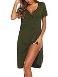 Ekouaer Camisón Mujer Manga Corta Lactancia Ropa de Dormir Botone Premama Camisones, Verde, XL