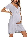 Bresdk Camisón Lactancia Camisones Embarazada Hospital Algodón Camison Premamá Corta Lactancia Mujer Maternidad Gris XL