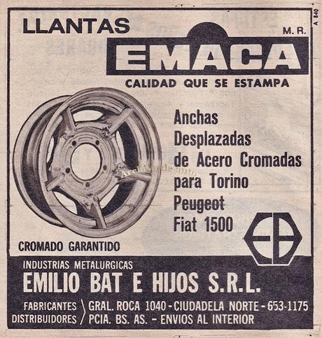 Llantas EMACA de acero cromado y desplazadas del año 1971