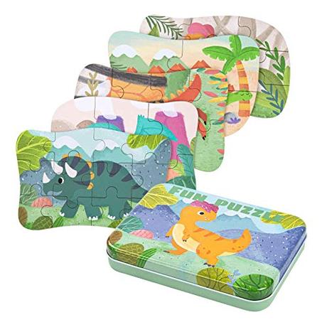 BBLIKE Puzzle Infantil de para niños Rompecabezas de Animales, puzle de 5 imágenes, Adecuado para niños y niñas a Partir de 3, 4 y 5 años (Dinosaurio)