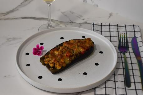 Berenjenas rellenas de pollo y verduras