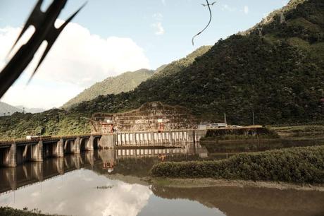 Islote de sedimentos con vegetación dentro de la Hidroeléctrica Coca Codo Sinclair, Cantón el Chaco, Provincia de Napo, 2024