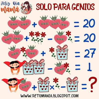 Retos matemáticos, Desafíos matemáticos, Problemas matemáticos, Gimnasia matemática, Gimnasia cerebral, Pasatiempos, Retos virales, Día de mamá, Día de las madres, Día de la madre, Descubre el número, Reto visual, Acertijo visual, Descubre el Resultado