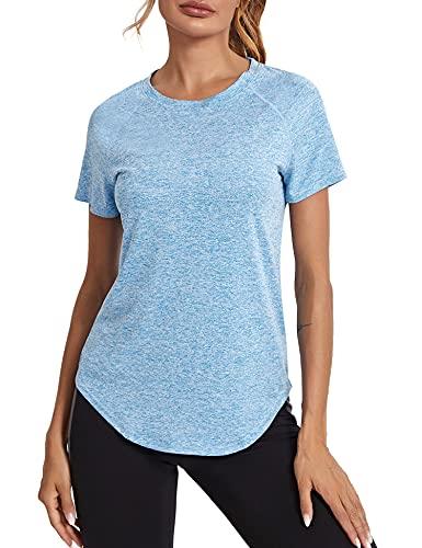 Wayleb Camiseta Deportivo Mujer Camiseta de Manga Corta Camiseta Holgada de Secado Rápido Camisetas de Malla Mujer Yoga Fitness Top Ropa Deportiva Entrenamiento Atlético