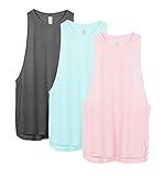 icyzone Sueltas y Ocio Camiseta de Fitness Deportiva de Tirantes para Mujer, Pack de 3 (S, Carboncillo/Pearl Blush/Aqua)