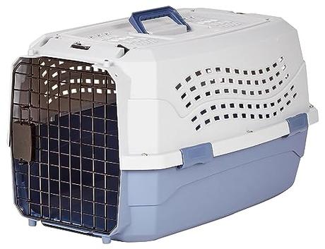 Amazon Basics Caseta para mascotas Perro, Gato de 23 pulgadas (58 cm) con dos puertas de carga superior, Azul