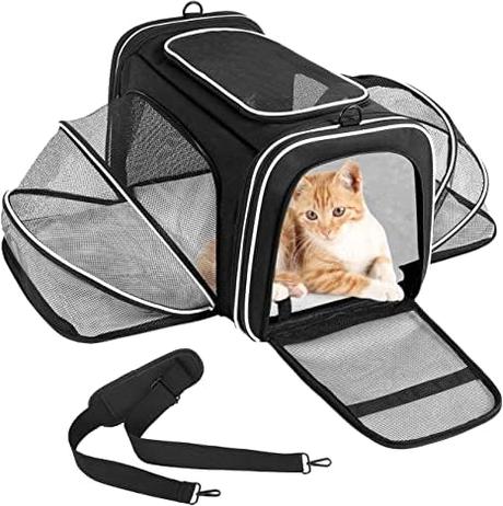 Transportín Gato Perro Extensible, Plegable Transportín Perro Pequeño, Transportín para Gatos con Bolsillos, Gran Espacio para Coche, Avión, Viaje