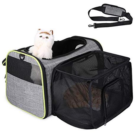TAMOWA Transportbox Gato Transportbox Perro Plegable Hundetragetasche, Faltbare Katzentragetasche con Schultert, Transporttasche de Mascotas Perro y Gato en el Coche o en el avión, Gris