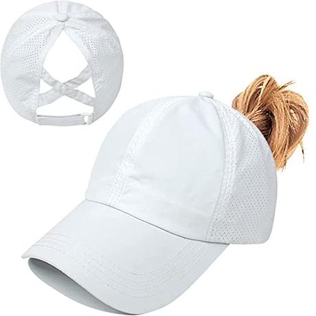 Gorra de Béisbol Mujer Cola de Caballo,Ponycap de High Messy Bun,Verano Transpirable Gorra Secado rápido del Deporte,Ajustable Buckle,Malla Transpirable Casuales (Blanco)