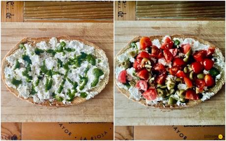 Bruschetta mediterránea con feta y tomate