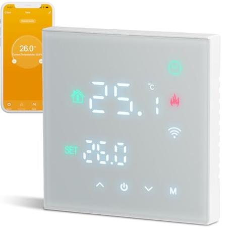 Beok Termostato Calefaccion WiFi Inalambrico Termostato Caldera Gas Programable Inteligente Termostato Interior Controlador Digital de Temperatura Compatibilidad Tuya/Alexa TGW60W-WIFI-WPB Blanco