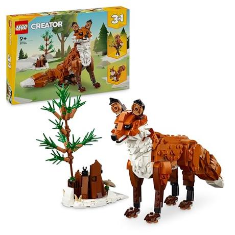 LEGO Creator 3 en 1 Animales del Bosque: Zorro Rojo de Juguete de Construcción Convertible en Figura de Búho o Ardilla, Set para Jugar y Exponer, Regalo para Niños y Niñas de 9 Años o Más 31154