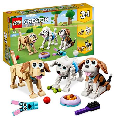LEGO 31137 Creator 3 en 1 Perros Adorables, Figuras de Perritos de Juguete para Niños y Niñas de 7 Años o Más, Beagle, Caniche, Perro Salchicha y Más, Regalo de Semana Santa y Pascua