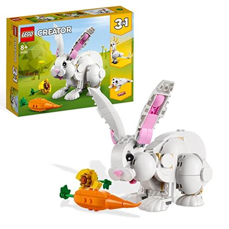 LEGO Creator 3-en-1 Conejo Blanco, Juguete de Animales para Construir con Piezas, Figuras de Conejito, Cacatúa y Foca Blanca, Regalo de Cumpleaños para Niñas y Niños 31133