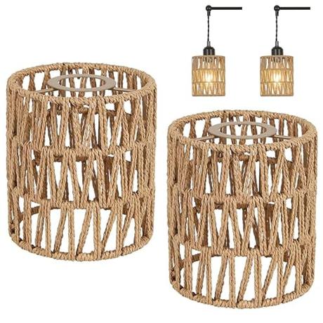 2 Piezas Pantalla Lampara Boho, Pantalla de Ratán, Pantallas Lamparas Boho Vintage para Lámparas de Mesa, Lámparas Colgantes, Lámparas de Pie, para Decoración del Hogar