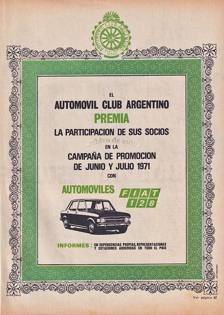 Fiat 128 como premio para los socios del Automóvil Club Argentino