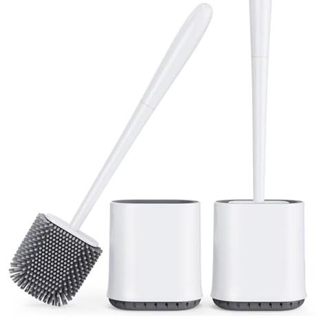 Escobillas de Baño,Escobilla WC con Secado Rápido Soporte Ventilado,escobilla baño con Cerdas Silicona para Una Limpieza Profunda (Blanco_2 Pack)