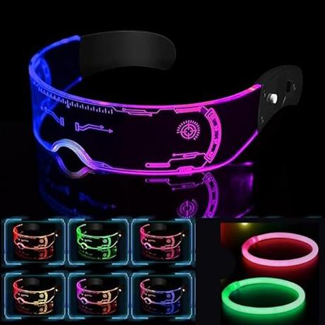 Gafas Luminosas Led con 7 colores 2 pulseras fluorescentes incluidas Gafas de Fiesta Electrónicas Futuristas ciberpunk Carnaval Festivales Fiestas Cumpleaños Conciertos