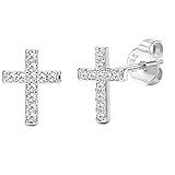 Chriscoco Pendientes de Plata de Ley 925 con Pasador de Cruz para Mujeres Hombres Pendientes Pequeños Chapados en Oro Blanco de 14k Con Pasador de Cruz Hipoalergénicos