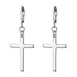 Flongo - Pendientes largos en forma de cruz, hechos de acero inoxidable, color dorado/plateado/negro, estilo hip hop, unisex, 1 par plateado