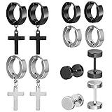 6 Pares Pendientes de Cruz Acero, Comius Sharp Pendientes de Cruz Colgante Redondo Vintage para Hombres Mujeres