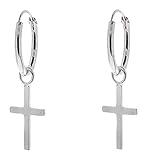 ENTREPLATA Pendientes de Aro Plata De Ley 925 Criollas Sterling Silver Unisex Aros de Plata Con Charm Aretes Y Colgantes Forma De Cruz