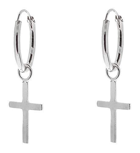 ENTREPLATA Pendientes de Aro Plata De Ley 925 Criollas Sterling Silver Unisex Aros de Plata Con Charm Aretes Y Colgantes Forma De Cruz