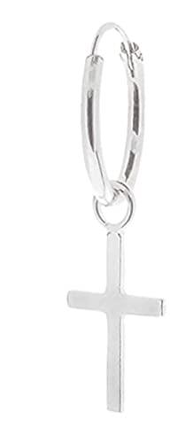 ENTREPLATA Un Pendiente de Aro Plata De Ley 925 Criolla Sterling Silver Unisex Aro de Plata Con Un Charm Colgante Forma De Cruz