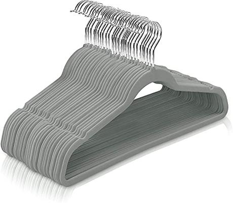 Ediesi, Perchas Terciopelo, 50 Unidades, Gris, Antideslizantes, Suaves, Finas, para Pantalón, Camisa, Falda, Trajes (50 Unidades, Gris sin corbatero)