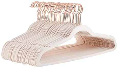 Amazon Basics perchas para ropa, antideslizantes, delgadas, con acabado de terciopelo, Paquete de 50, tono rosado/dorado rosa
