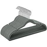 SONGMICS Perchas de Terciopelo, Juego de 30 Piezas, Antideslizantes, Ranuras para Hombros, Barra para Pantalones, Gancho Giratorio 360°, 0,6 cm de Grosor, 43 cm Largo, Gris CRF029V03