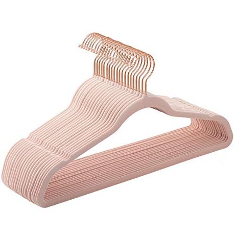 SONGMICS Juego de 20 Perchas Aterciopeladas, 41,5 cm de Largo, Finas, Gran Capacidad de Carga, con Ganchos Giratorios de 360°, para Camisas de Abrigo Completas, Rosa y Oro Rosa CRF026P01