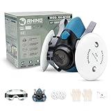 RHINO Smart Solutions Mascara de Gas Reutilizable contra Polvo y Gases | Mascarilla Pintura con Filtro P3R, Guantes, Gafas de Proteccion Bricolaje, Lijado, Construcción, Antipolvo