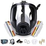 Máscara de Gas Completa Respirador RHINO RH-7011 Reutilizable para Vapores Orgánicos, Gases Ácidos, Fumigar, Pintura | Proteccion Facial con 10 Filtros de Recambio, Gafas de Protección y Guantes