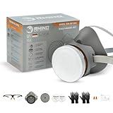 RHINO Smart Solutions Mascara de Gas Reutilizable contra Polvo y Gases de Carbon Activo | Mascarilla Pintura con Filtro A1, Guantes, Gafas de Proteccion Bricolaje, Lijado, Construcción, Antipolvo
