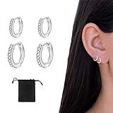 LICHUANUK 2 Pares de Pendientes de Aro de Cartílago Pendientes de Aro Pequeños de Acero Inoxidable Anillos de Labio Nariz plata